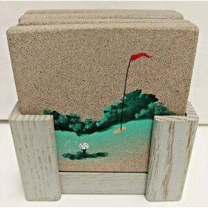 Sandstone Golf Beverage Coasters Set Handpainted
